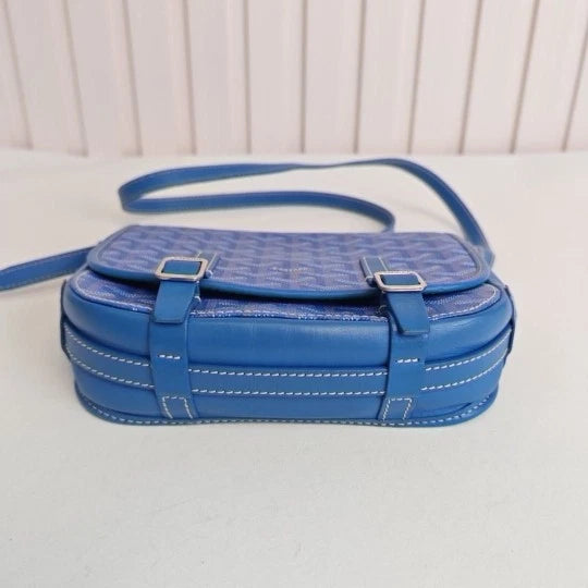 Authentic Goyard Blue Canvas Belvedere Small Crossbody Bag Excellent