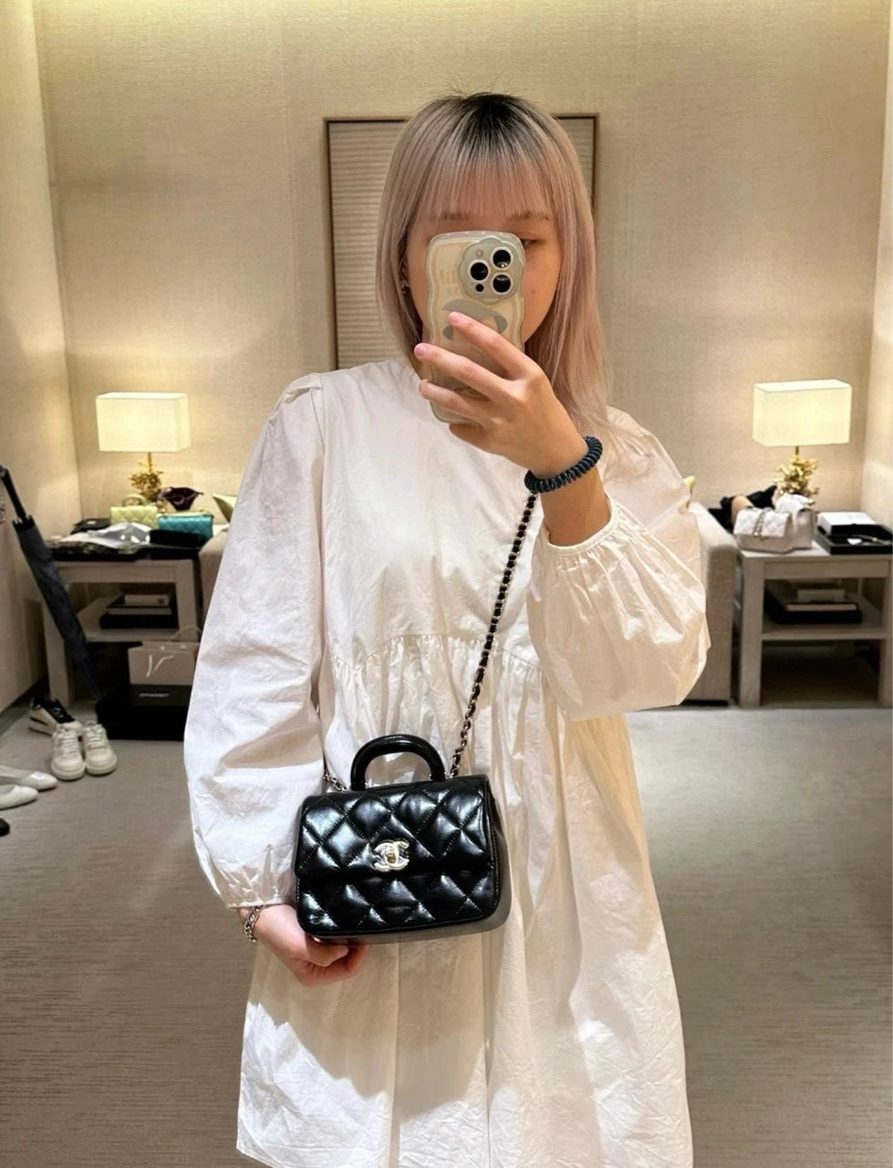 CHANEL Black Leather Handle Crossbody Bag For Women