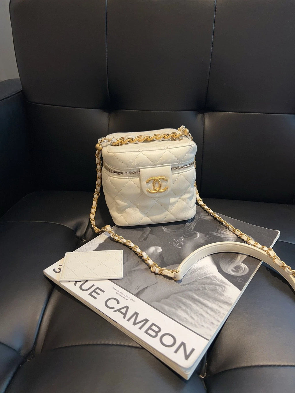 CHANEL White Top Handle Box Bag Crossbody For Women