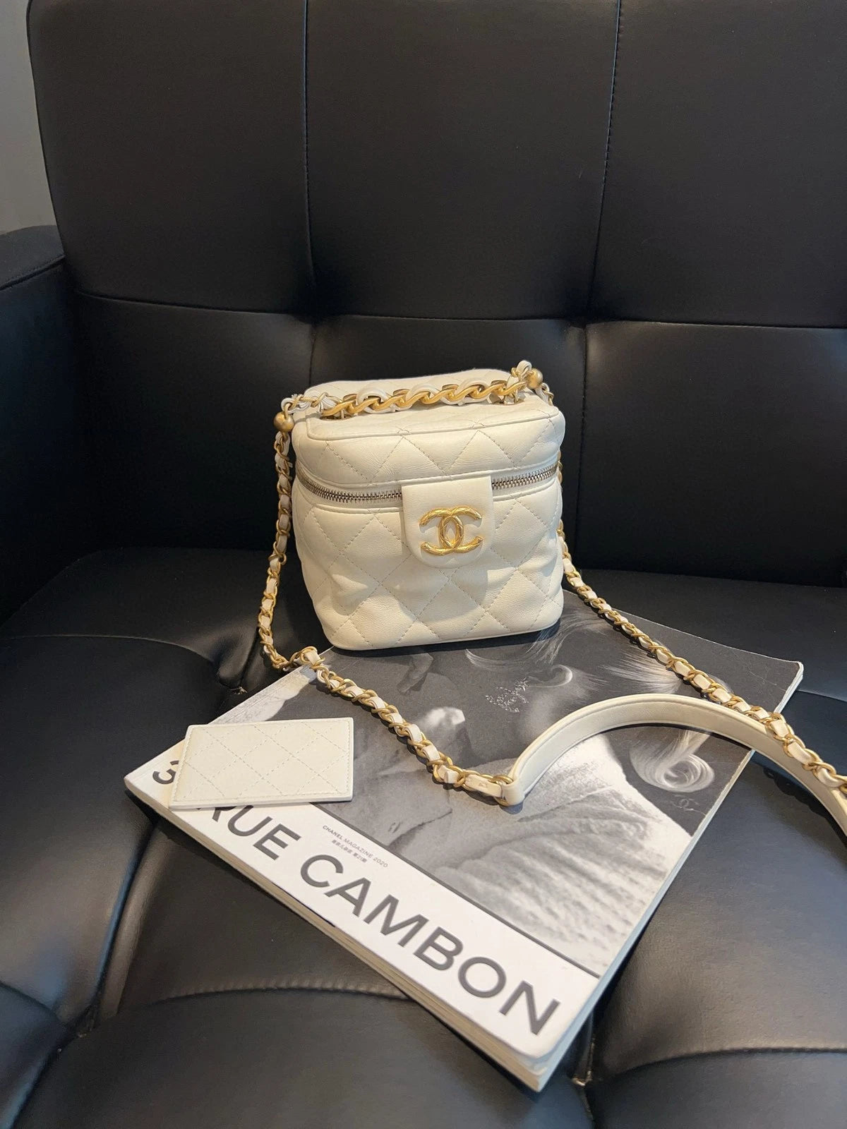 CHANEL White Top Handle Box Bag Crossbody For Women