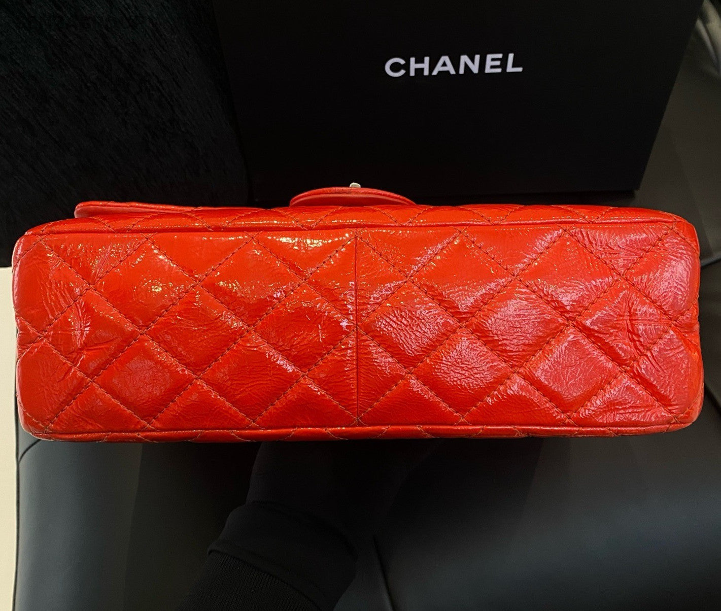Chanel 2.55 Calfskin GM Chain Shoulder Bag Crossbody Red Silver Women Classic