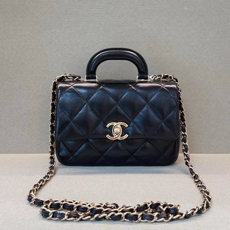 CHANEL Black Leather Handle Crossbody Bag For Women