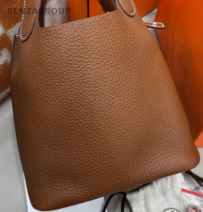Hermes Picotin Lock Silver Hardware Tote Shoulder Bag Brown Used Women Classic