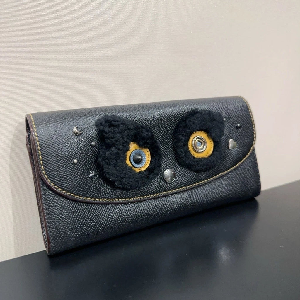 Coach Women's Panda Envelope Leather Long Wallet Clutch Black