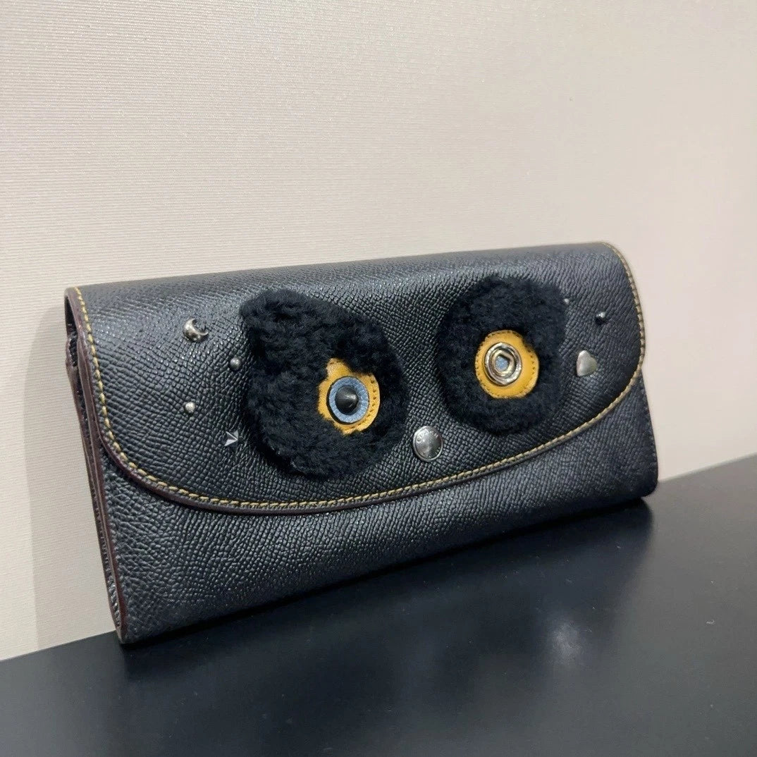 Coach Women's Panda Envelope Leather Long Wallet Clutch Black