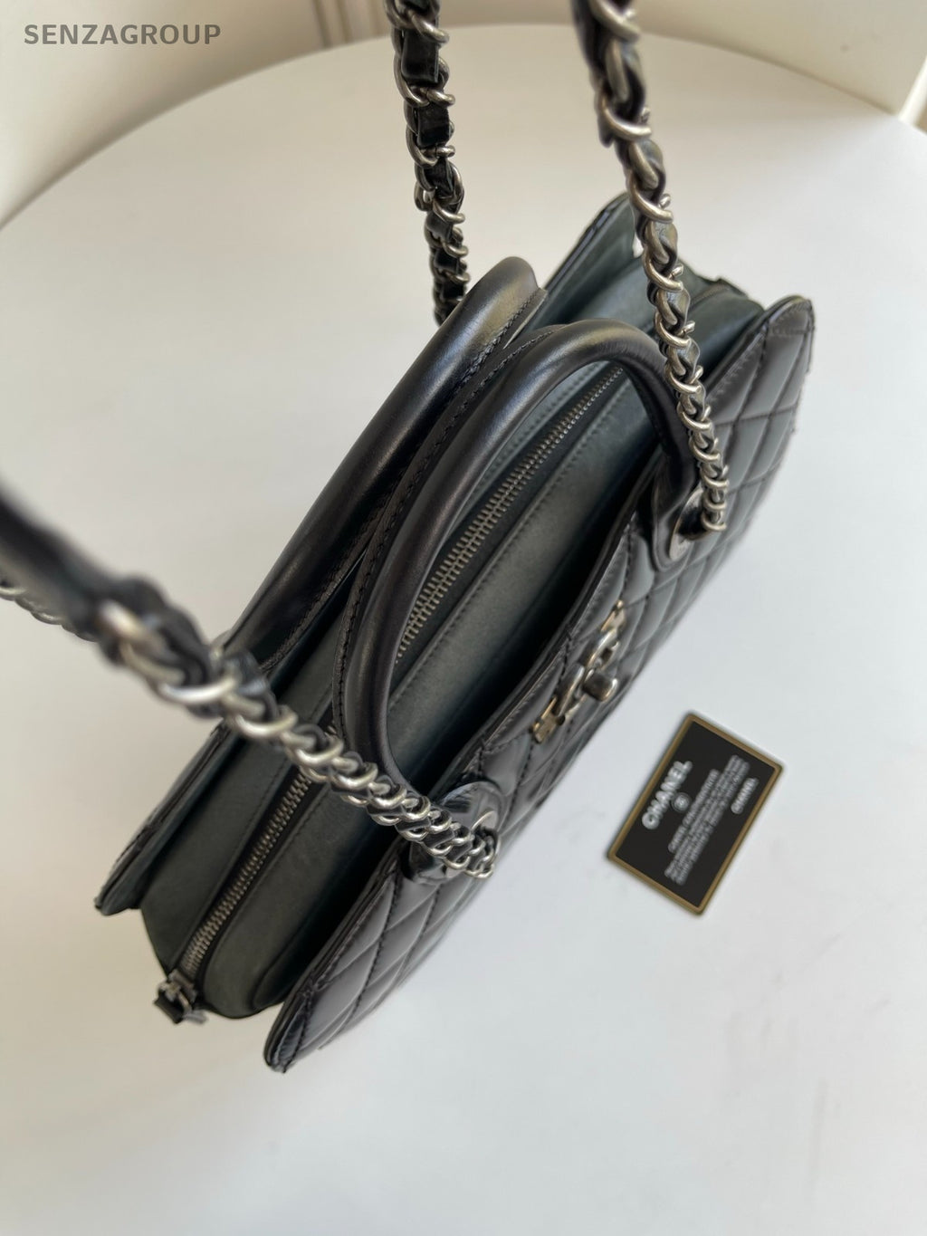 CHANEL Briefcase Calfskin Oil waxed leather Top Handle Chain Shoulder bag Black