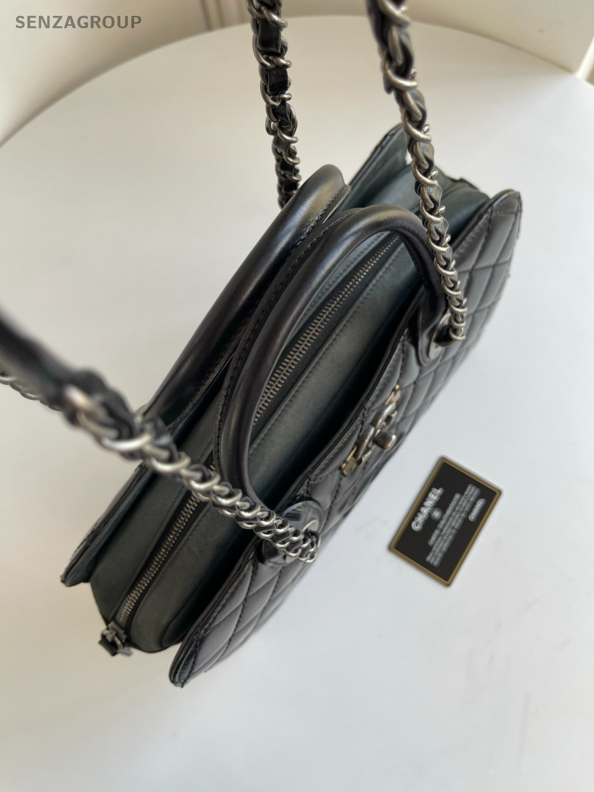 CHANEL Briefcase Calfskin Oil waxed leather Top Handle Chain Shoulder bag Black