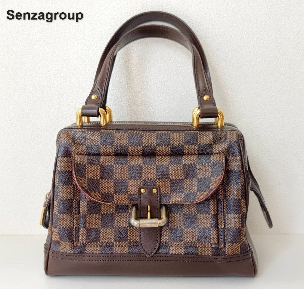 Louis Vuitton Damier Ebene Vintage Top Handle Bag Brown Gold Women Classic
