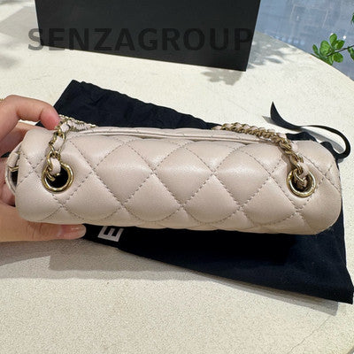 Chanel Classic Flap Mini Beige Quilted Chain Crossbody Bag Gold Hardware