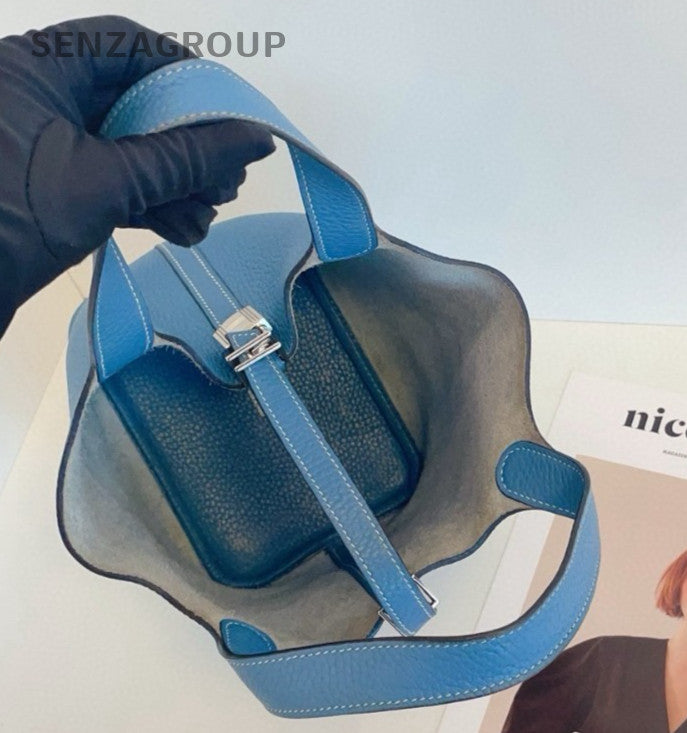 Hermes Piction 18 Double Handle Classic Handbag Women Blue