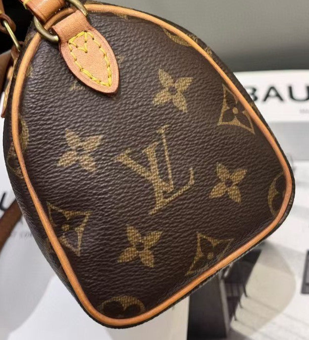 Louis Vuitton Speedy Nano Monogram Top Handle Bag Crossbody Brown Gold Women