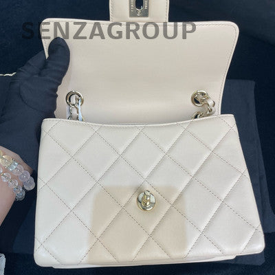 Chanel Classic Flap Bag Beige Gold Hardware Chain Shoulder Crossbody
