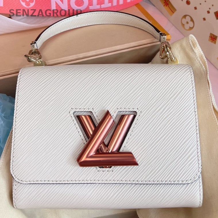 Louis Vuitton Twist PM Top Handle Bag Crossbody White Pink Gold Women Classic