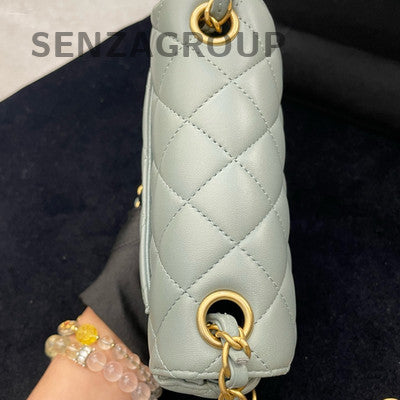 Chanel Quilted Chain Shoulder Bag Grey Gold Women Classic Fashion