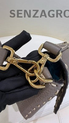 Fendi Baguette Medium Elephant Gray Gold Shoulder Crossbody Bag Women Classic