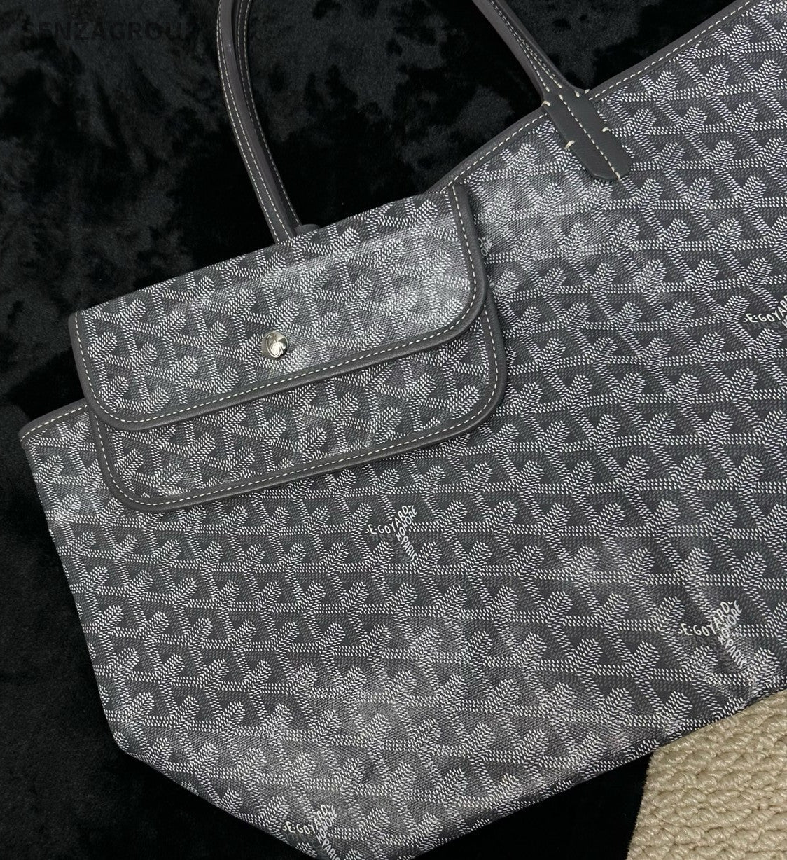 Goyard MM Canvas Monogram Tote Top Handle Shoulder Bag With Pouch Women Gray.
