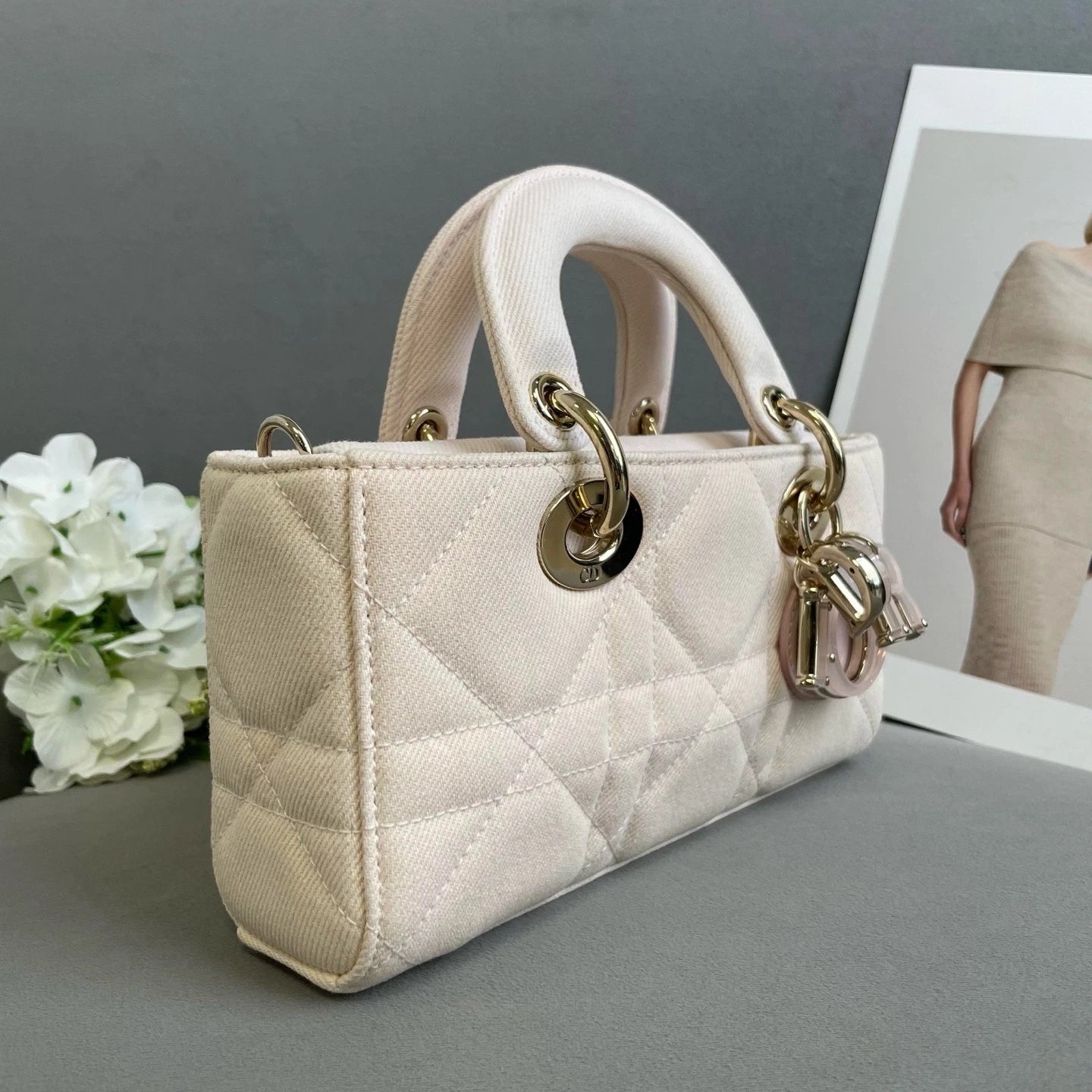 Dior Lady Dior Denim Pink Top Handle Excellent