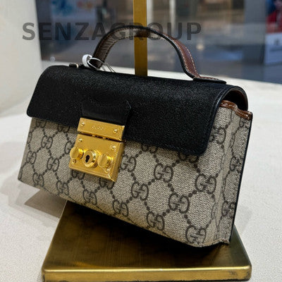 Gucci Padlock Mini Black GG Canvas Leather Crossbody Bag for Women
