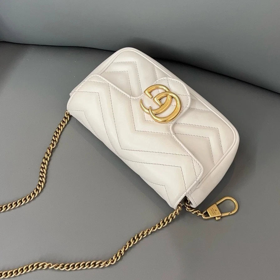 Authentic Gucci Marmont Supermini Chain Shoulder Crossbody Bag White GHD