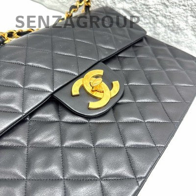 Chanel Vintage Black Gold Chain Shoulder Bag Quilted Pattern Women