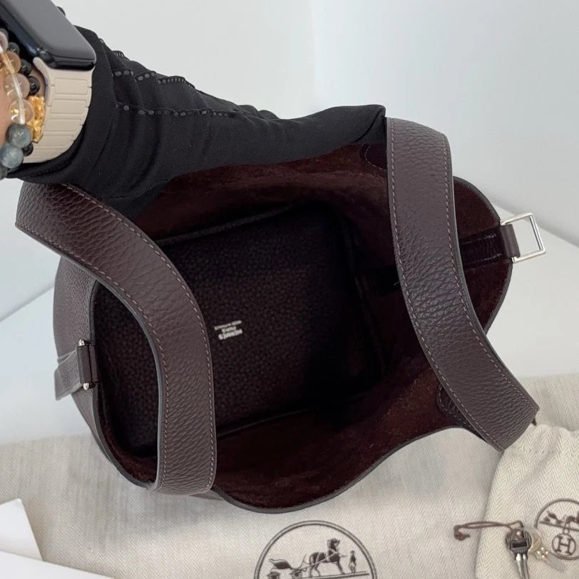 Excellent Condition Hermes Picotin18 Chocolate Brown Tote Handbag Silver