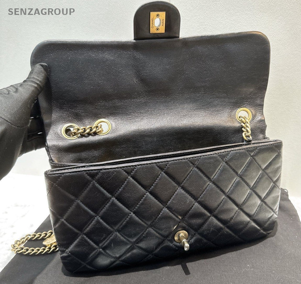 CHANEL Classic Flap Calfskin Chain Shoulder bag Black Gold Women Classic