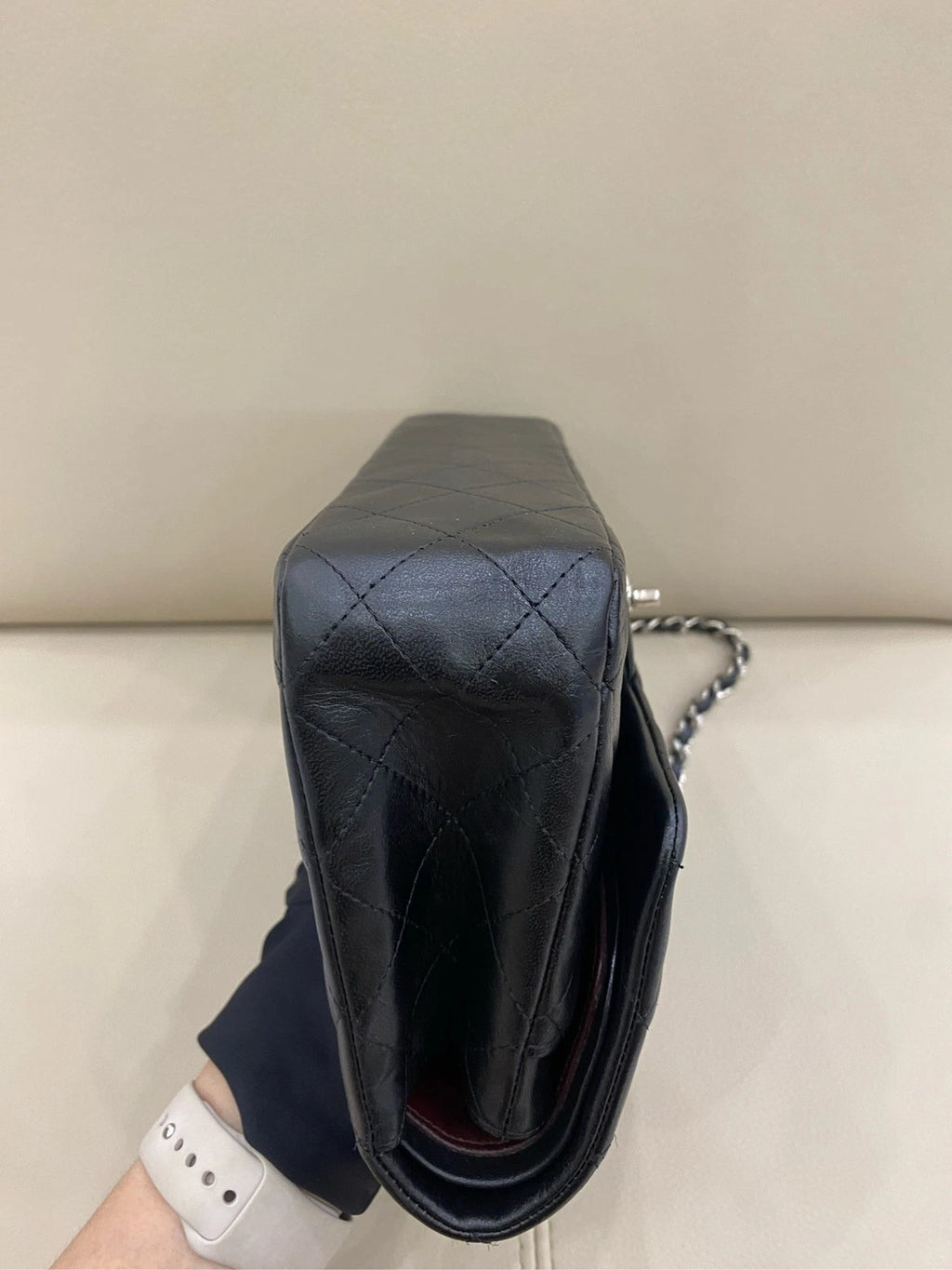 CHANEL CF Medium Black Silver Lambskin Shoulder Bag For Women