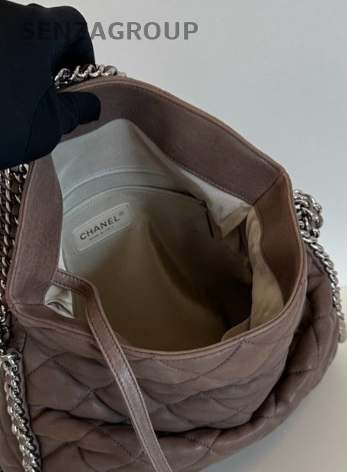 Chanel Hobo Chain Shoulder Bag Brown Silver Diamond Women Classic Designer
