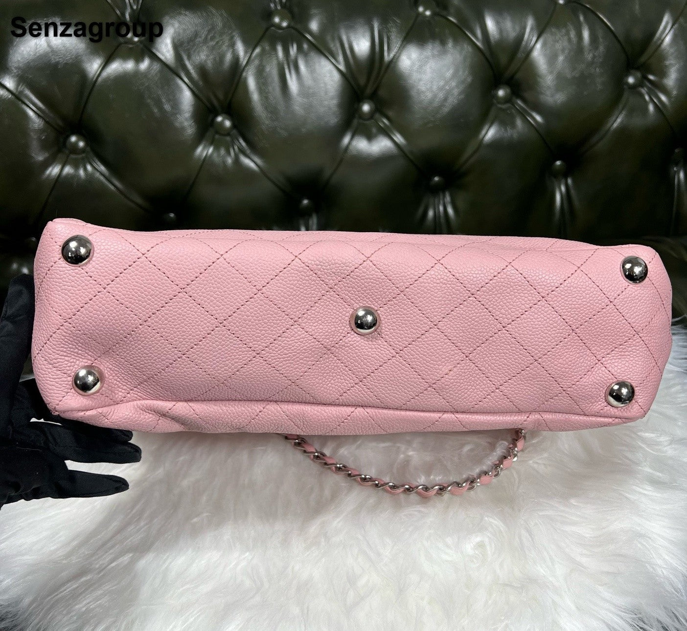 Chanel Tote Chain Shoulder Bag Pink Silver Used Women Classic Fashion