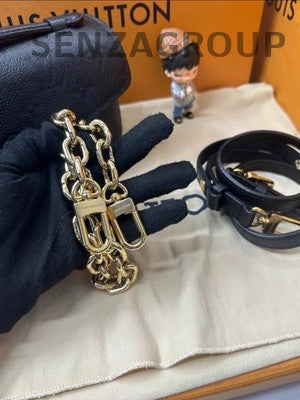 LV Black Gold All Leather Messenger Chain Crossbody Bag Women Fashion