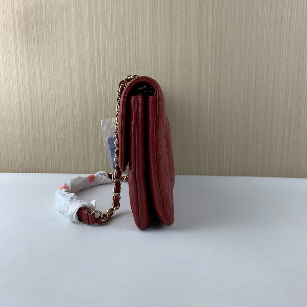 Chanel Classic Flap Accordion Shoulder Bag Red Lambskin