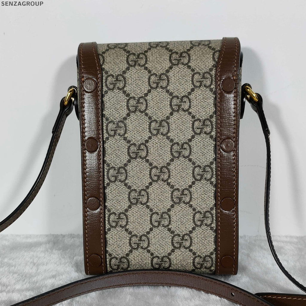 Gucci Horsebit 1955 GG Supreme Brown Shoulder Bag Gold Hardware Women