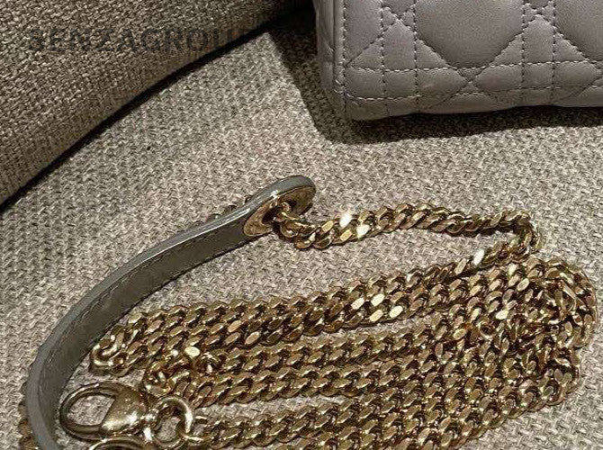 Christian Dior Lady Dior Chain Crossbody Top Handle Bag Gray Gold Women Fashion