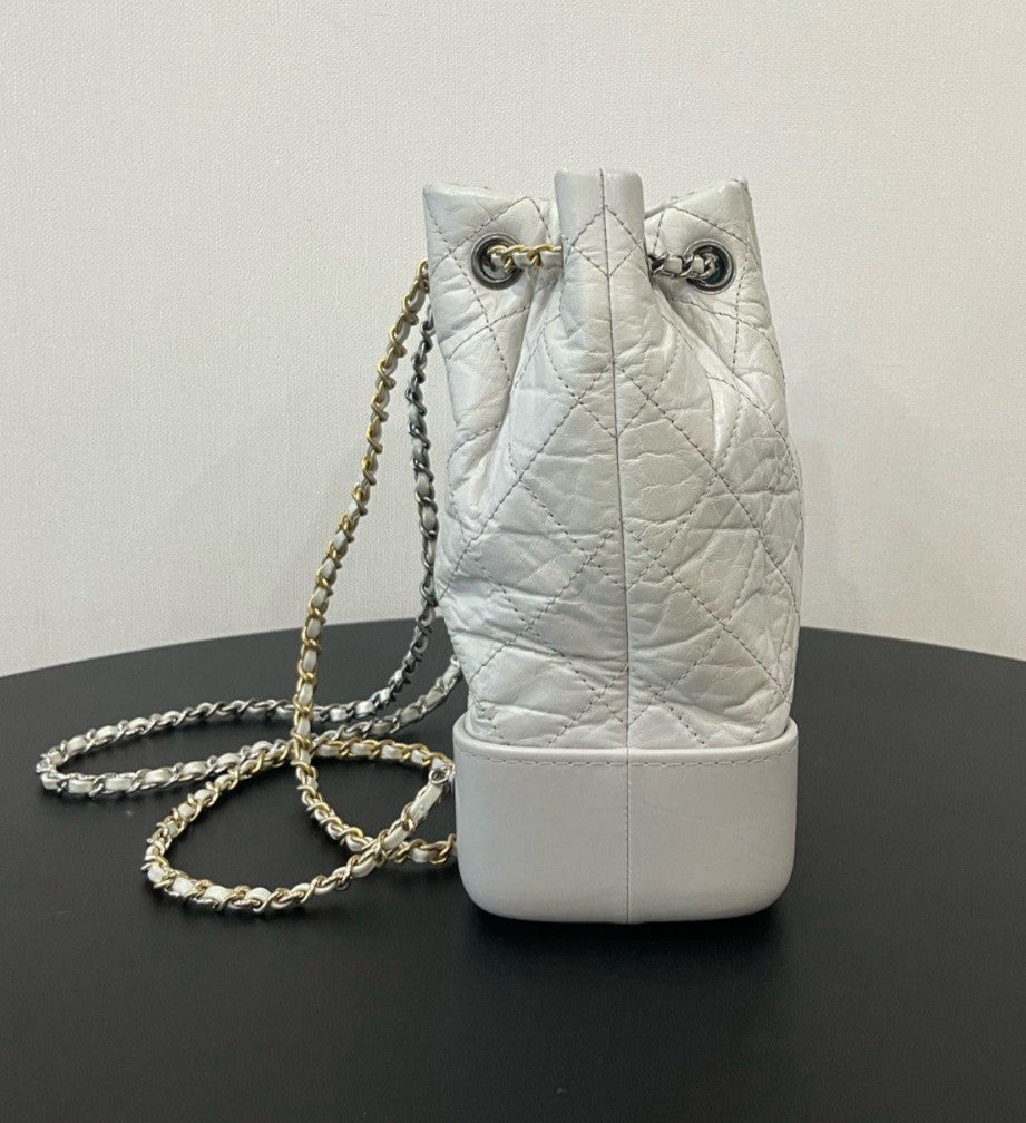 CHANEL Gabrielle PM Backpack Drawstring Chain Shoulder bag White Gold Women