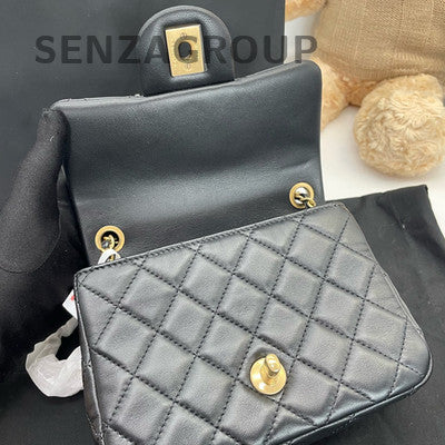 Chanel Classic Flap Quilted Chain Shoulder Bag Black Gold Women's Fashion