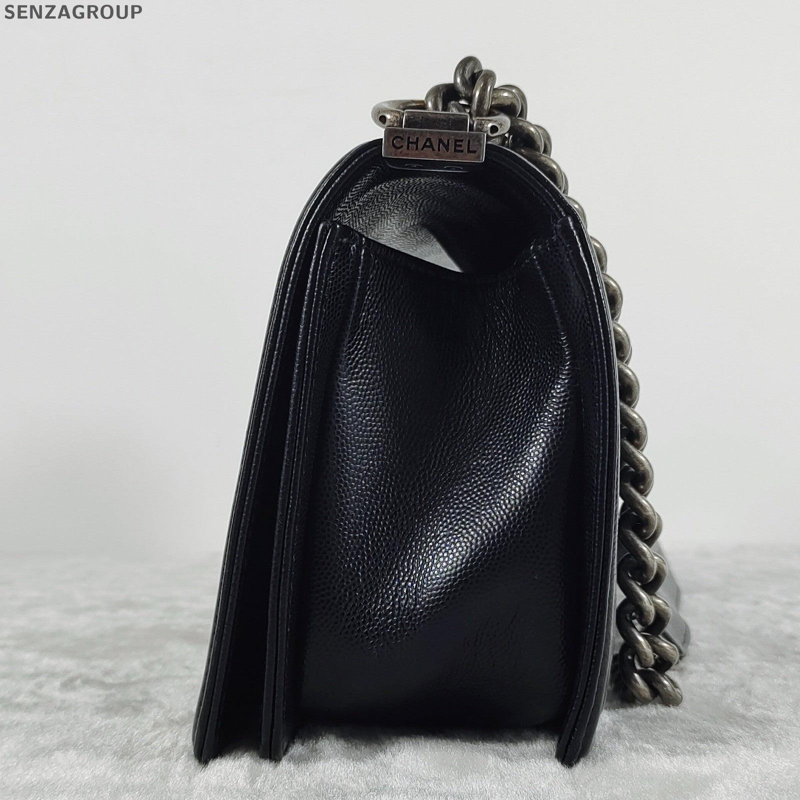 Chanel Le Boy Medium Black Silver Chain Shoulder Bag Quilted Classic