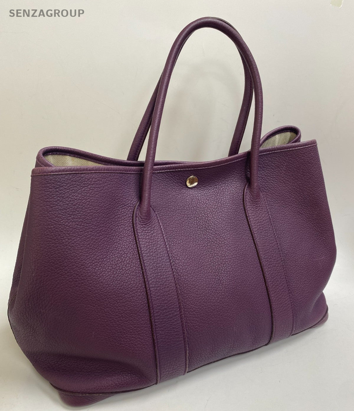 Hermes Garden Party36 Top Handle Bag Purple Silver Used Women Classic Fashion