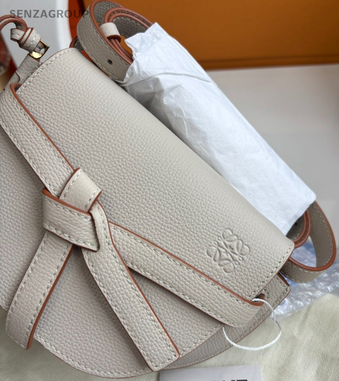 Loewe Mini Gate Calfskin Shoulder Crossbody Bag Oatmeal Women