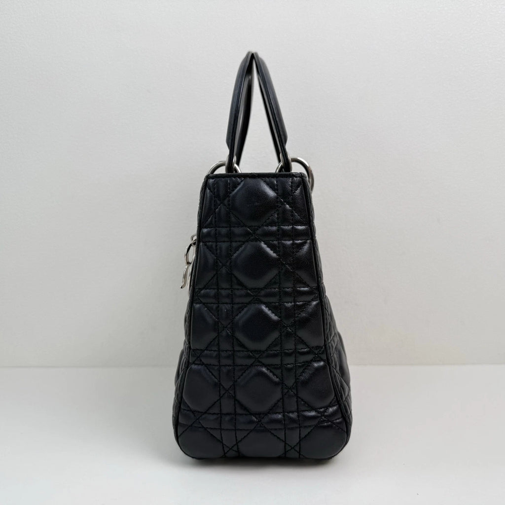 Dior Lady Dior Lambskin Black Crossbody Top Handle Excellent