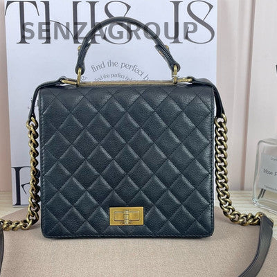 Vintage Chanel 2.55 Classic Flap Black Quilted Leather Handbag