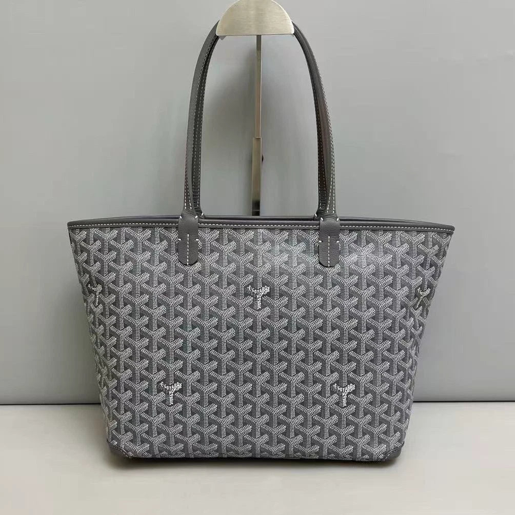 Goyard Monogram Canvas Tote Shoulder Bag Gray Silver Women Classic