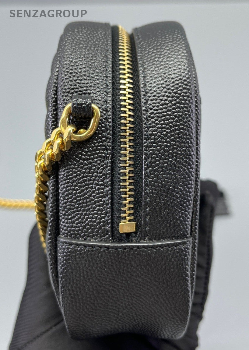 YSL Saint Laurent Tassel Caviar Leather Shoulder Camera Bag Black Women