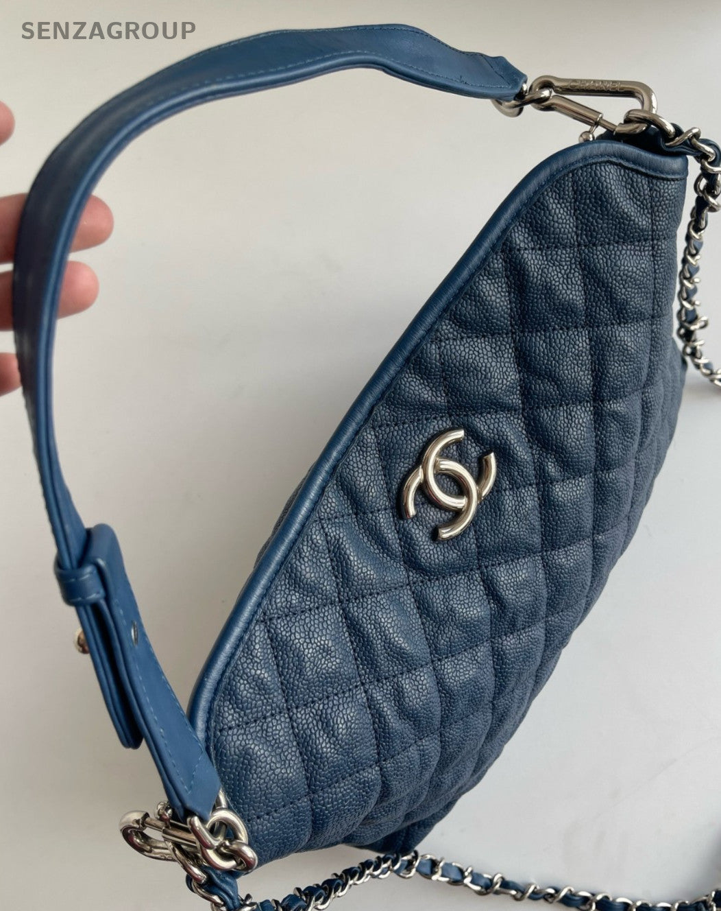 CHANEL Hobo caviar Chain 2way Shoulder bag Diamond pattern Women Handbag Blue