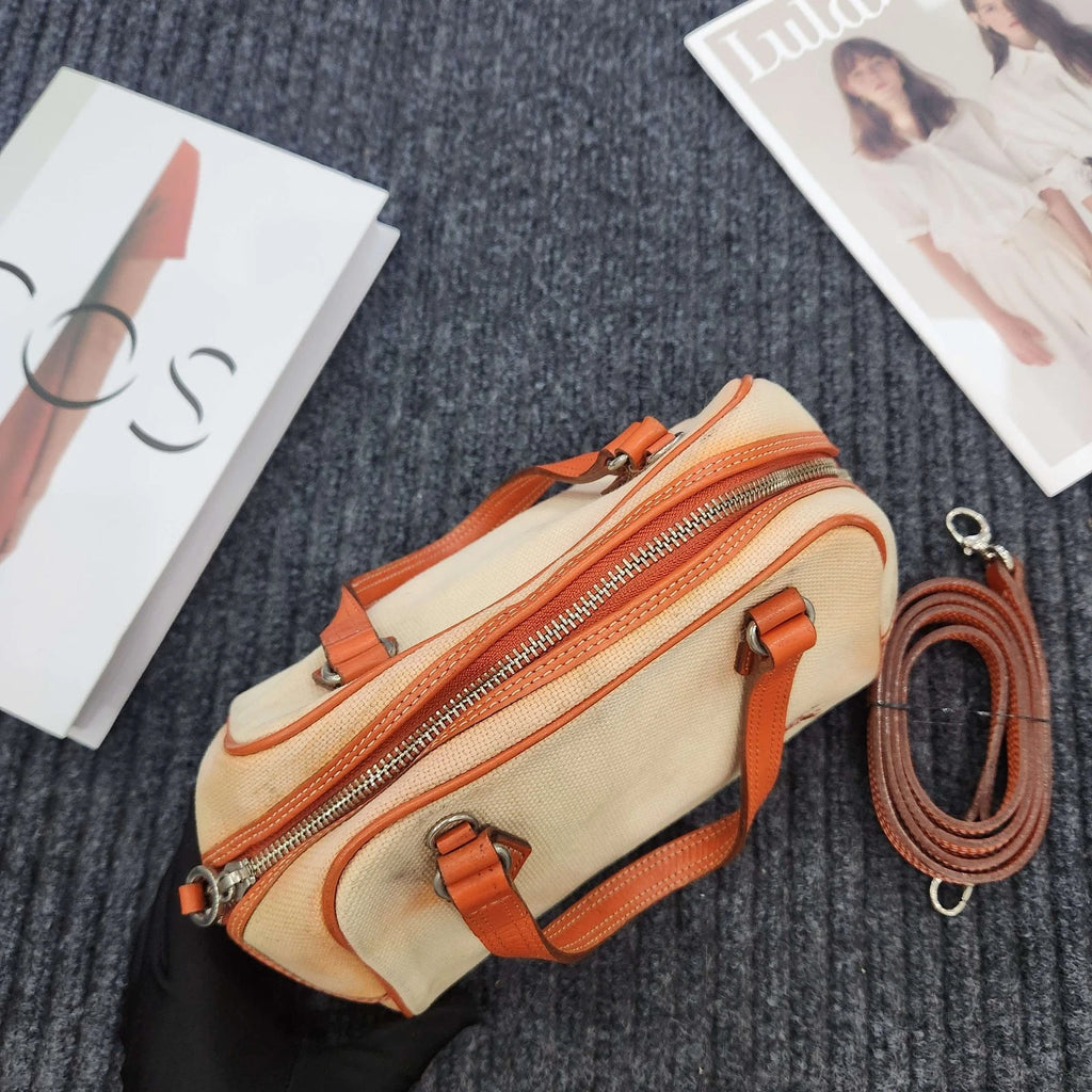 Burberry Vintage Orange Canvas Mini Bowling Bag For Women