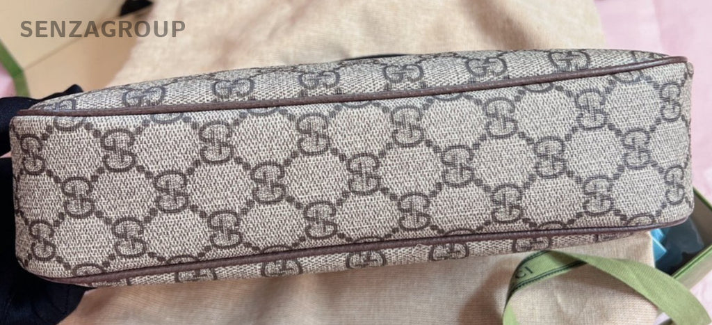 Gucci Monogram Shoulder Bag Crossbody Brown Gold Used Women Classic