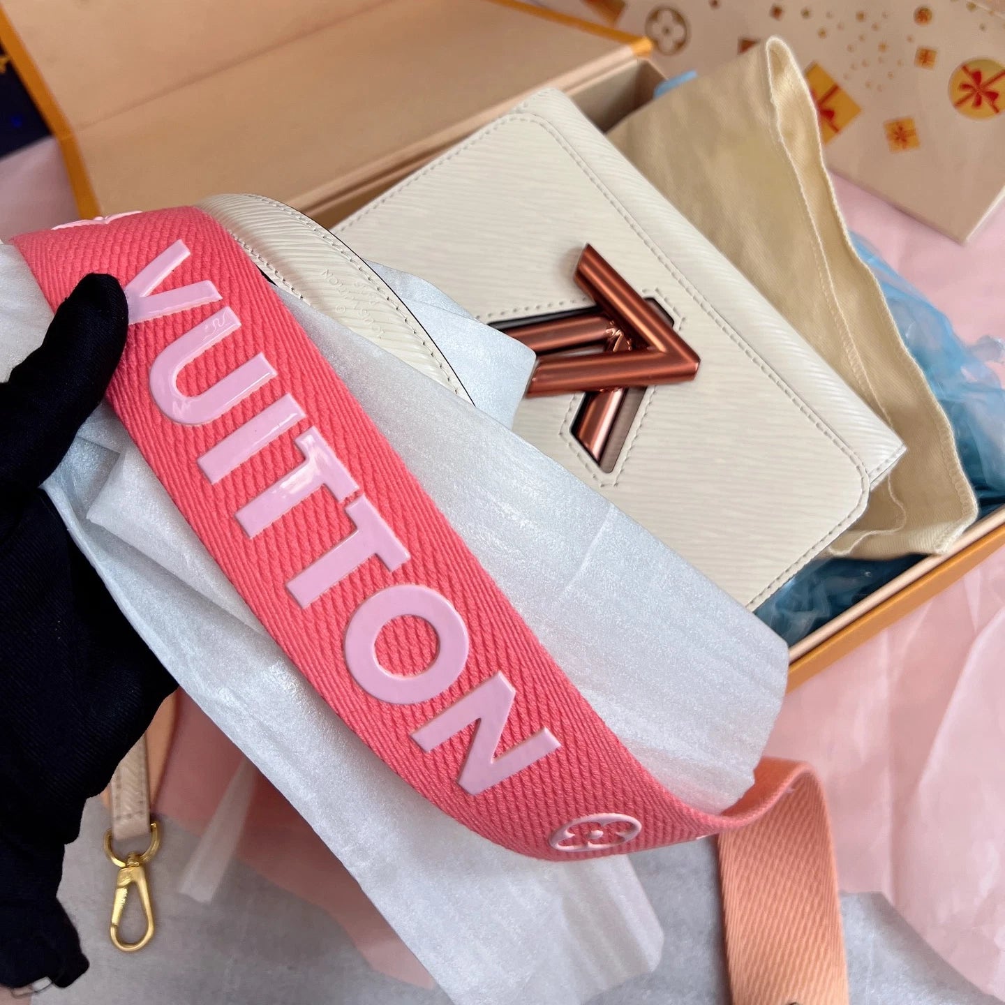 Louis Vuitton Twist PM Top Handle Crossbody White Gold Women Classic