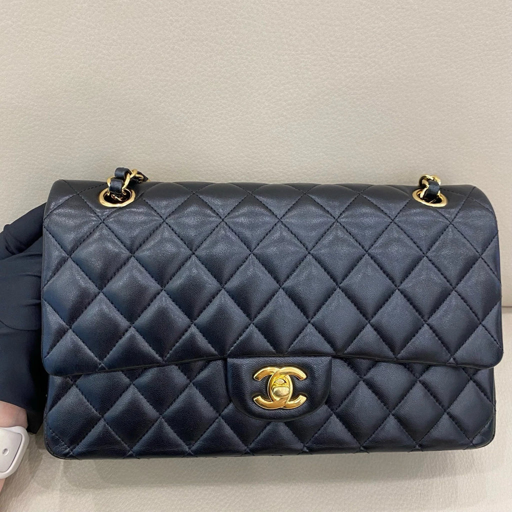 CHANEL Classic Flap Medium Black Lambskin Shoulder Bag Women