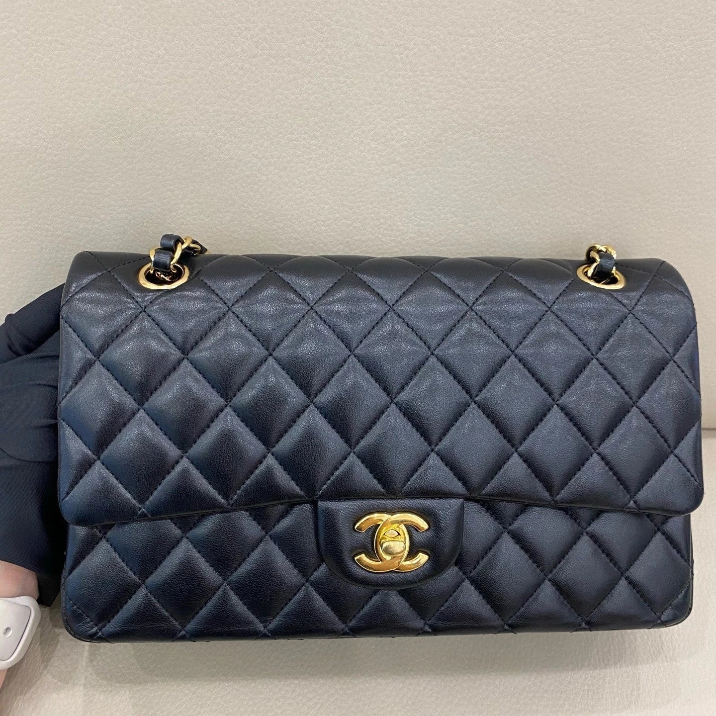 CHANEL Classic Flap Medium Black Lambskin Shoulder Bag Women