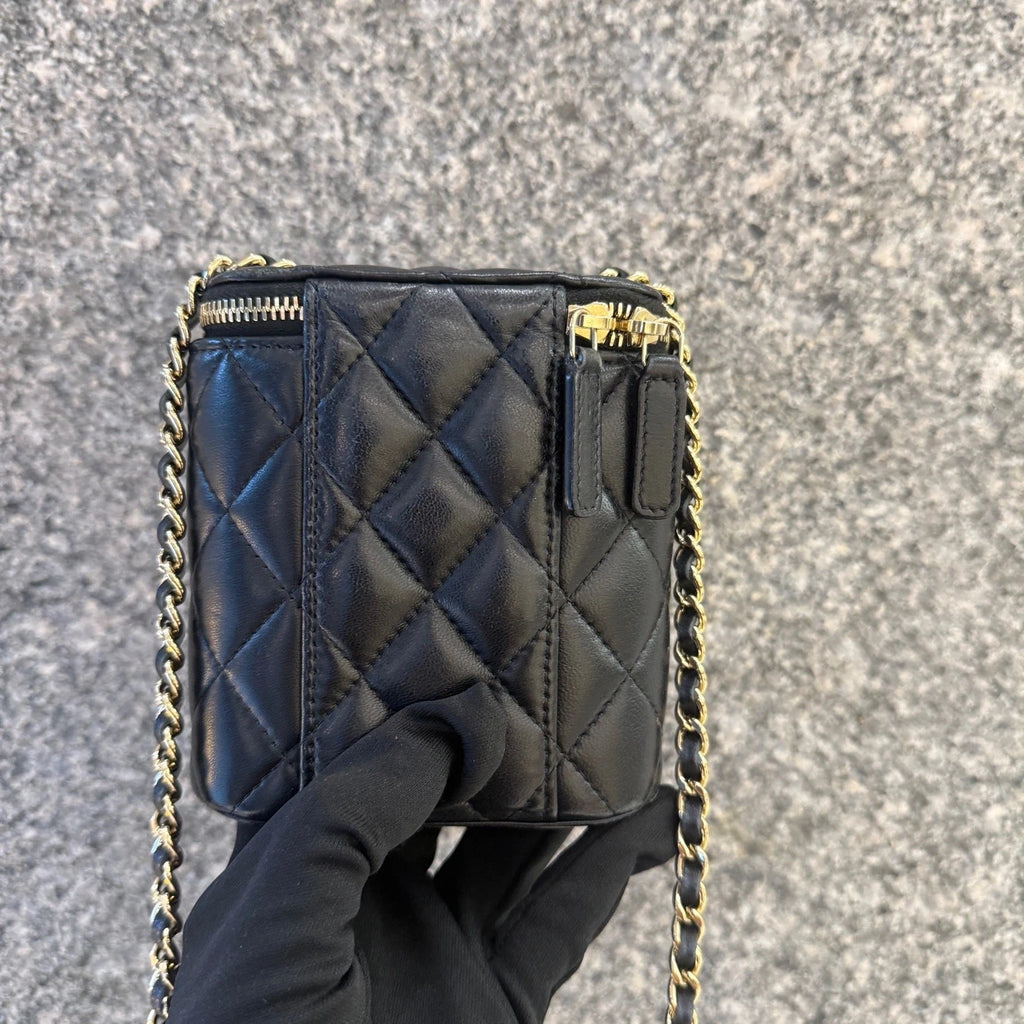CHANEL Black Gold Lambskin Mini Box Chain Shoulder Crossbody Women