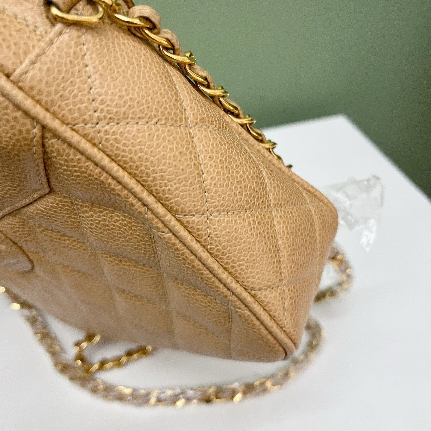 Chanel Diamond Tassel Camera Chain Shoulder Bag Beige Gold Used Women Classic